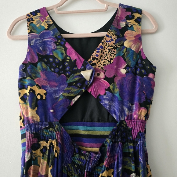 VINTAGE Floral Cheetah Dress Size 4 Petite - Picture 6 of 9